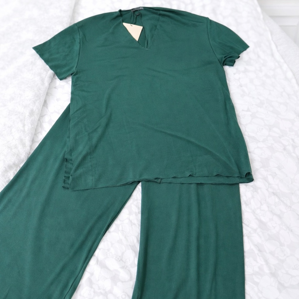 Zara Trafaluc Green Matching Set (Oversized Top + Wide Leg Pants)
